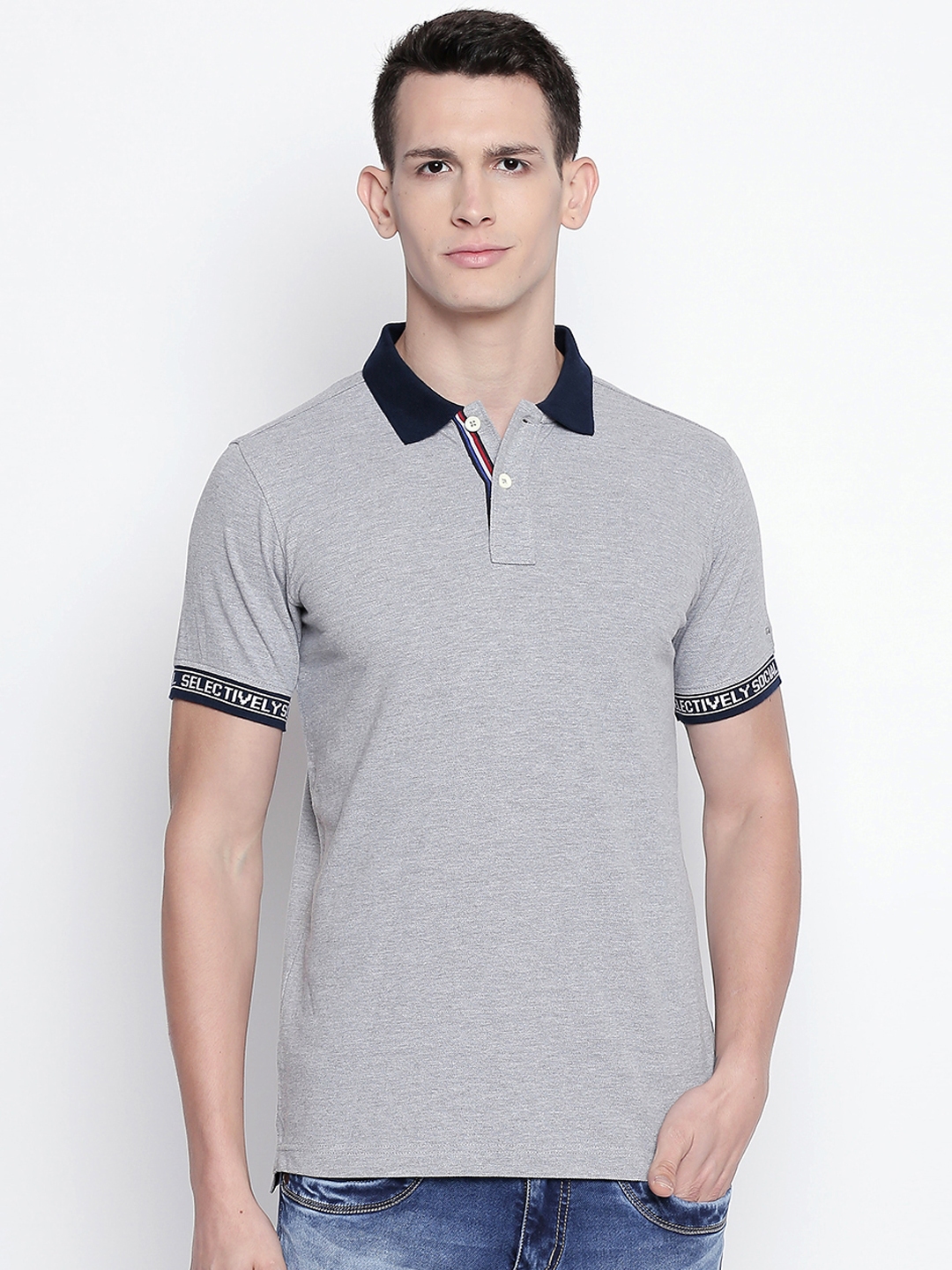 Buy Basics Men Grey Solid Polo Collar T Shirt - Tshirts for Men ...