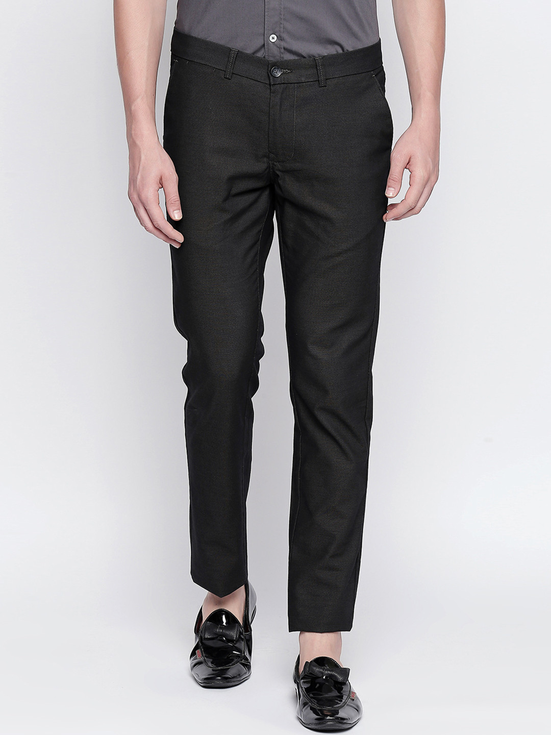 Buy Basics Men Grey Tapered Fit Solid Formal Trousers Trousers for