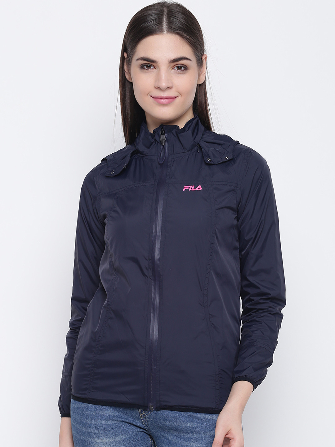 Buy FILA Women Navy Blue Solid Sporty Jacket Jackets for Women