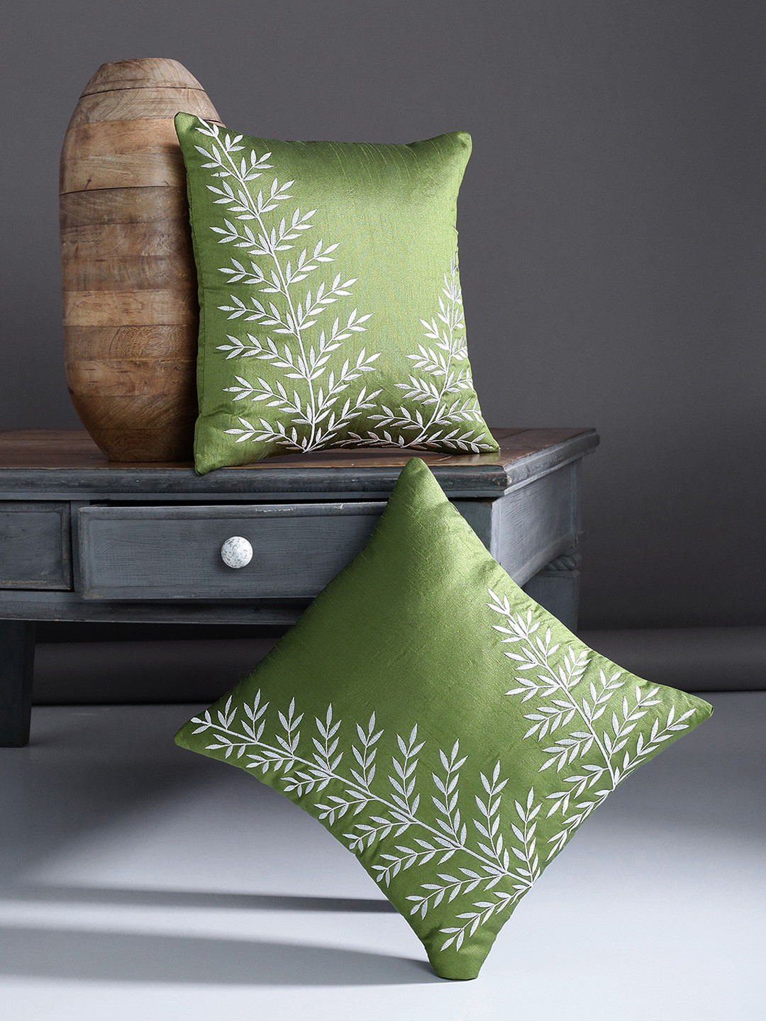 Buy Alina Decor Green Set Of 2 Embroidered Square Cushion Covers