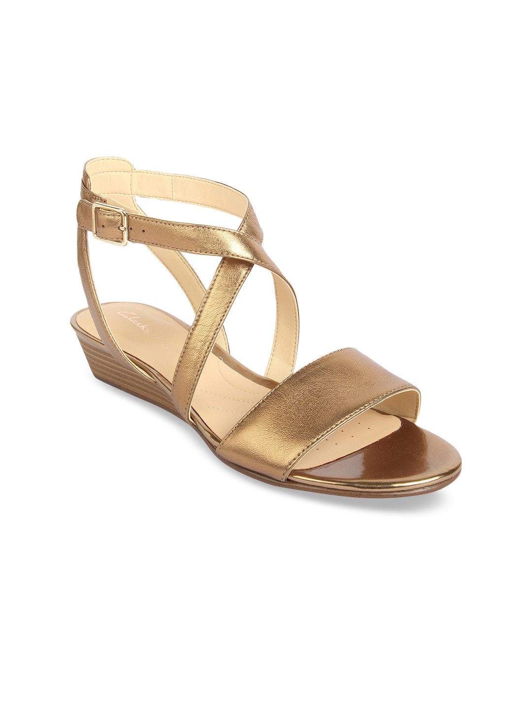 Buy Clarks Women Bronze Toned Solid Leather Sandals Heels for Women