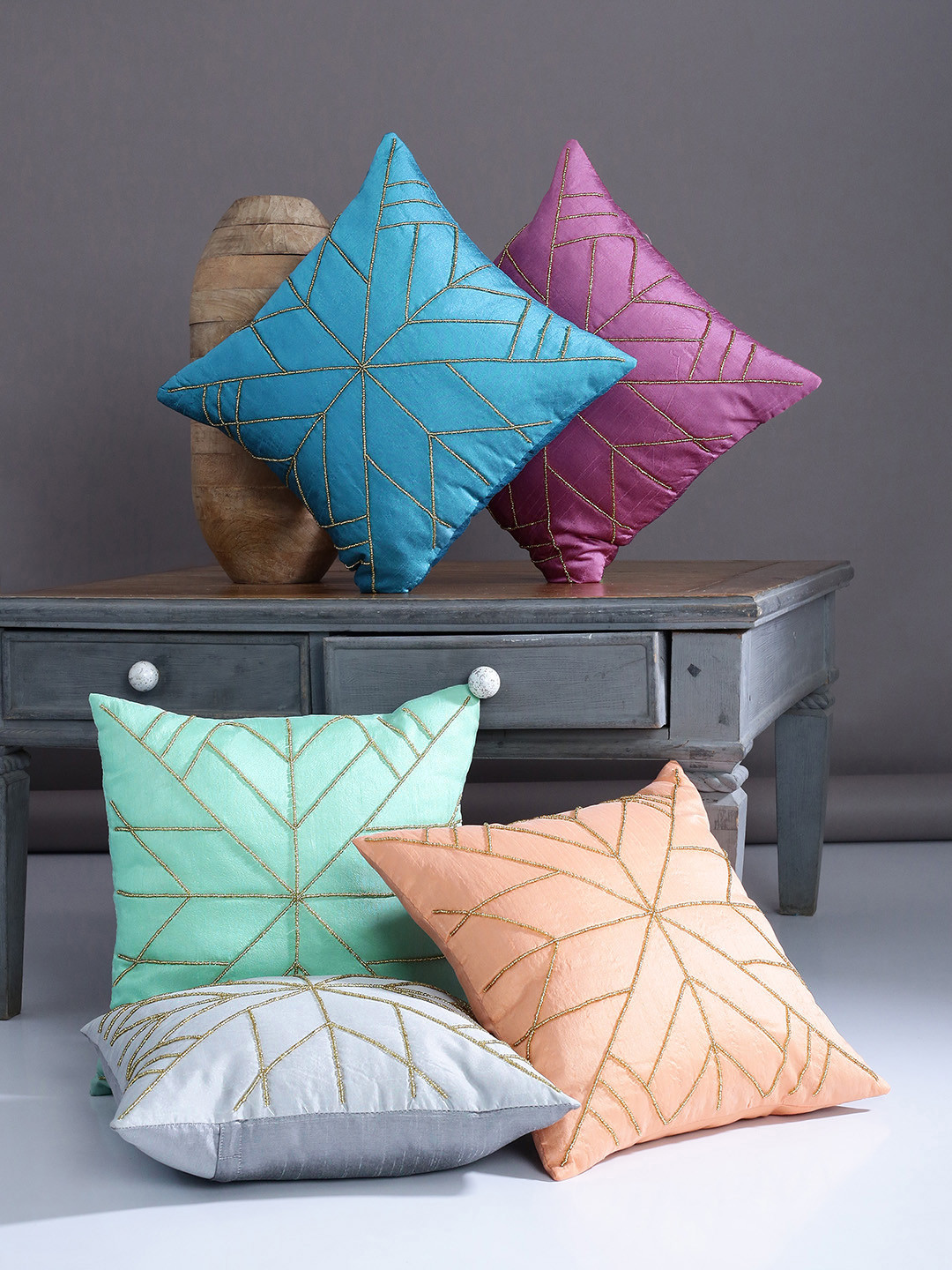 Buy Alina Decor Multicoloured Set Of 5 Solid Square Cushion Covers