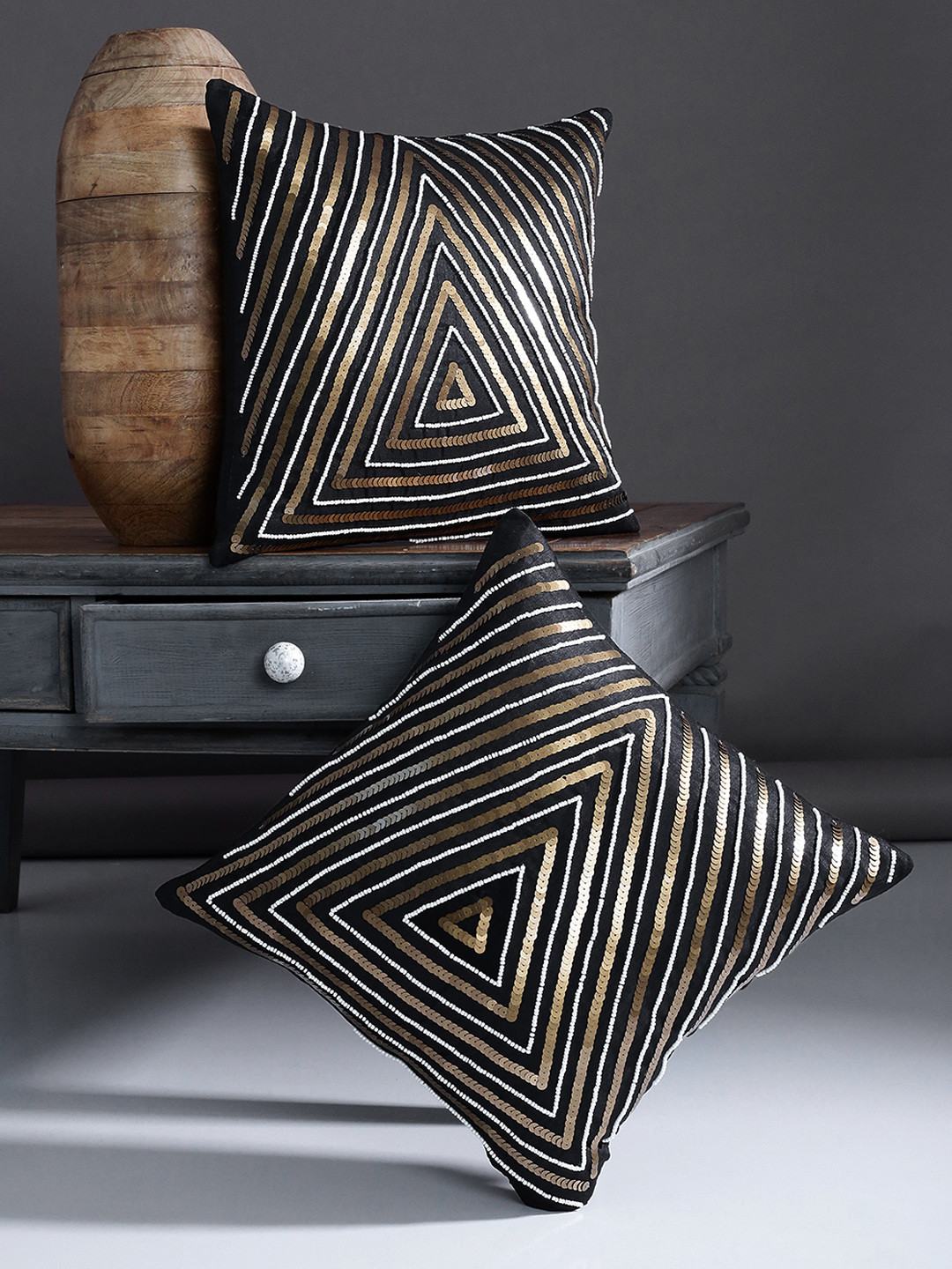 Buy Alina Decor Black Set Of 2 Solid Square Cushion Covers Cushion