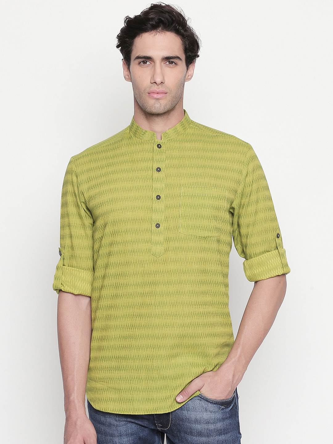 Buy Indus Route By Pantaloons Men Lime Green Woven Design Straight ...