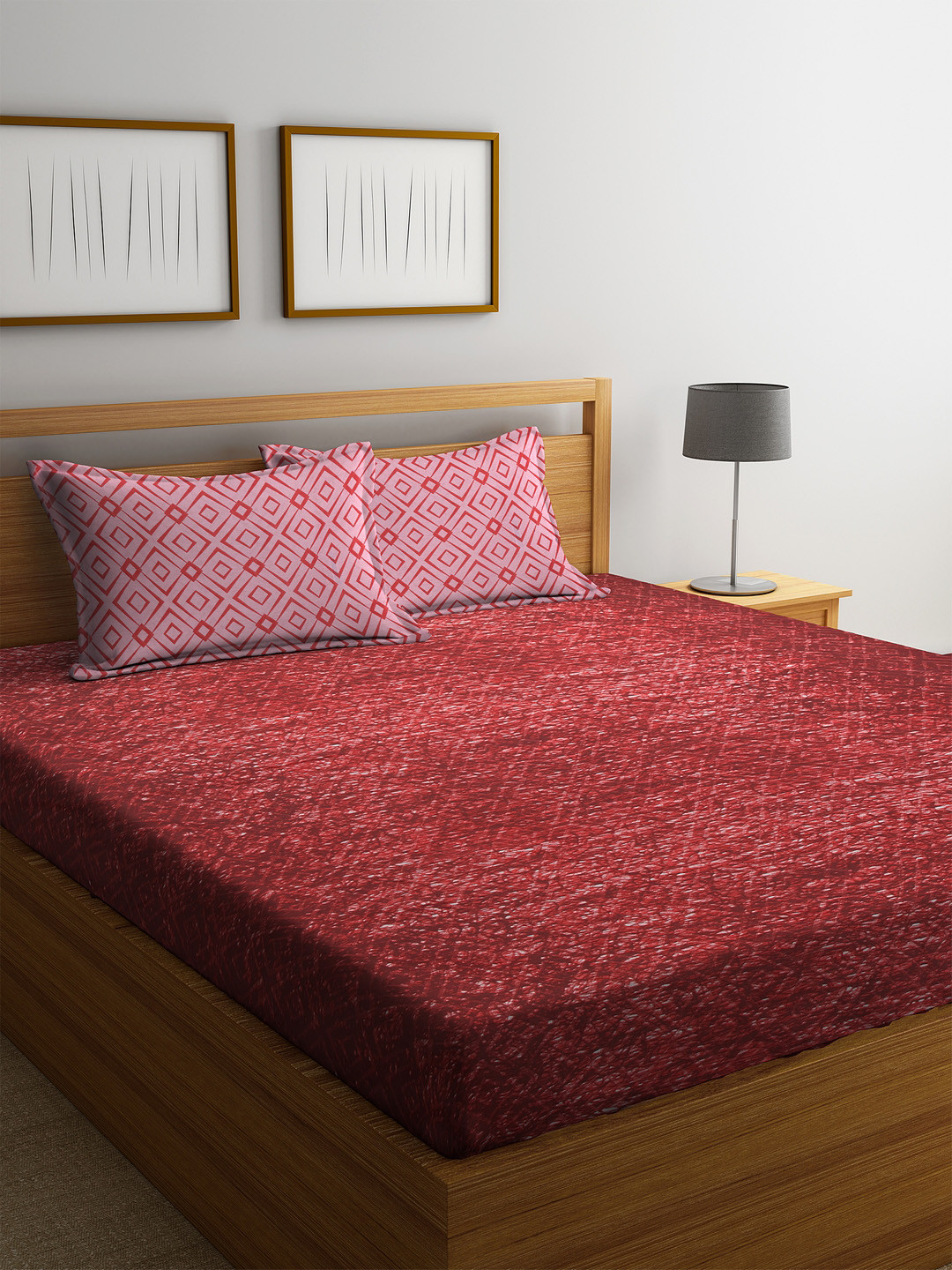Buy BOMBAY DYEING Red Abstract 104 TC Cotton 1 Queen Bedsheet With 2