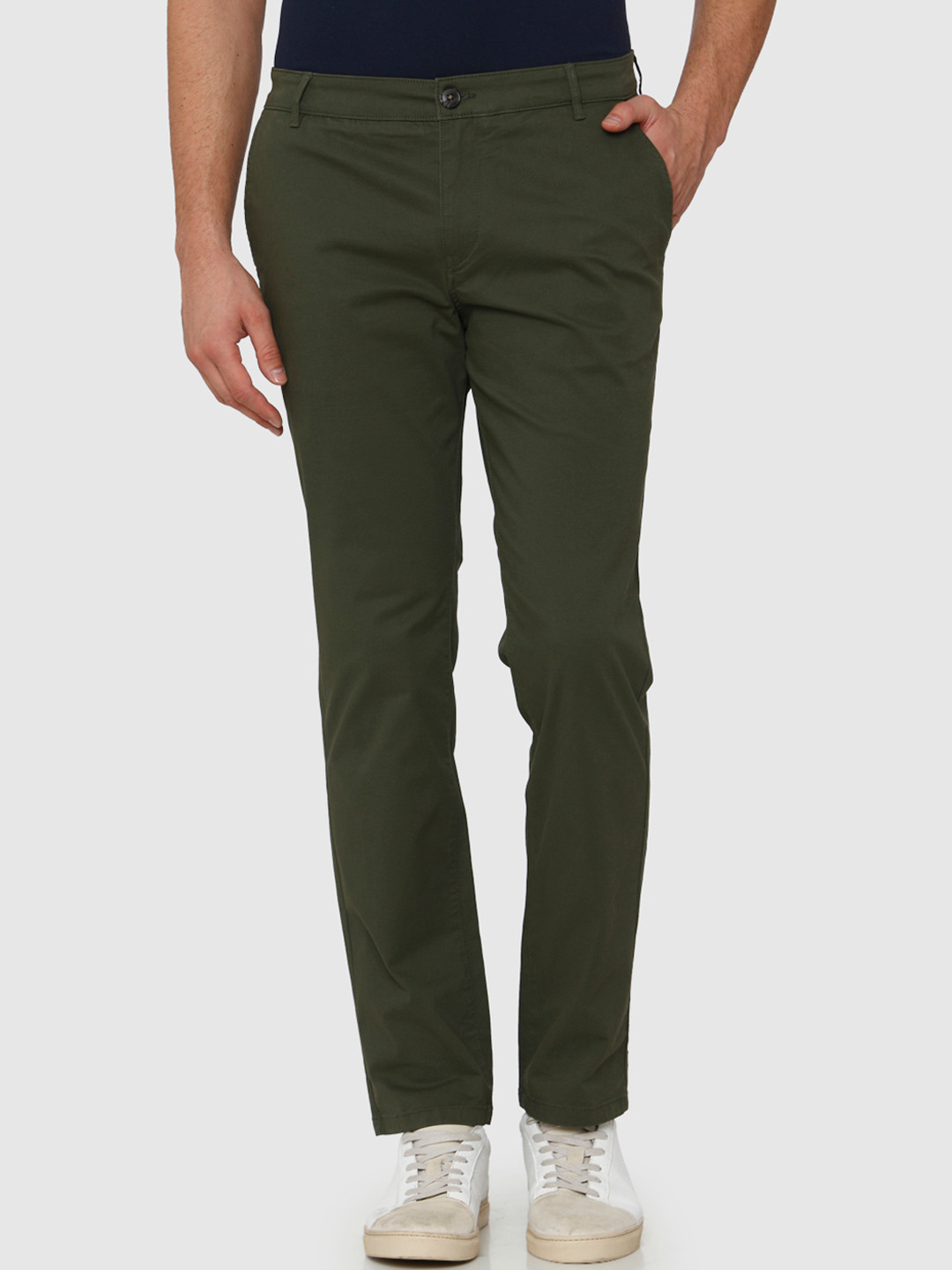 Men'S Green Solid Formal Trousers