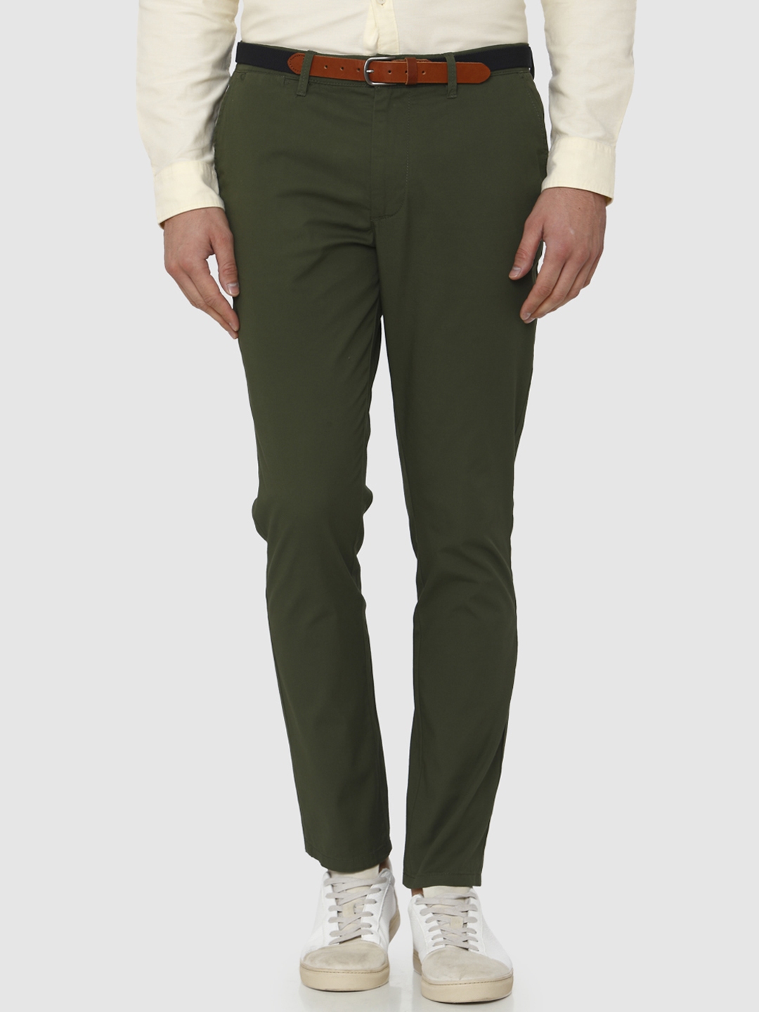 Buy SELECTED Men Green Slim Fit Solid Regular Trousers - Trousers for ...