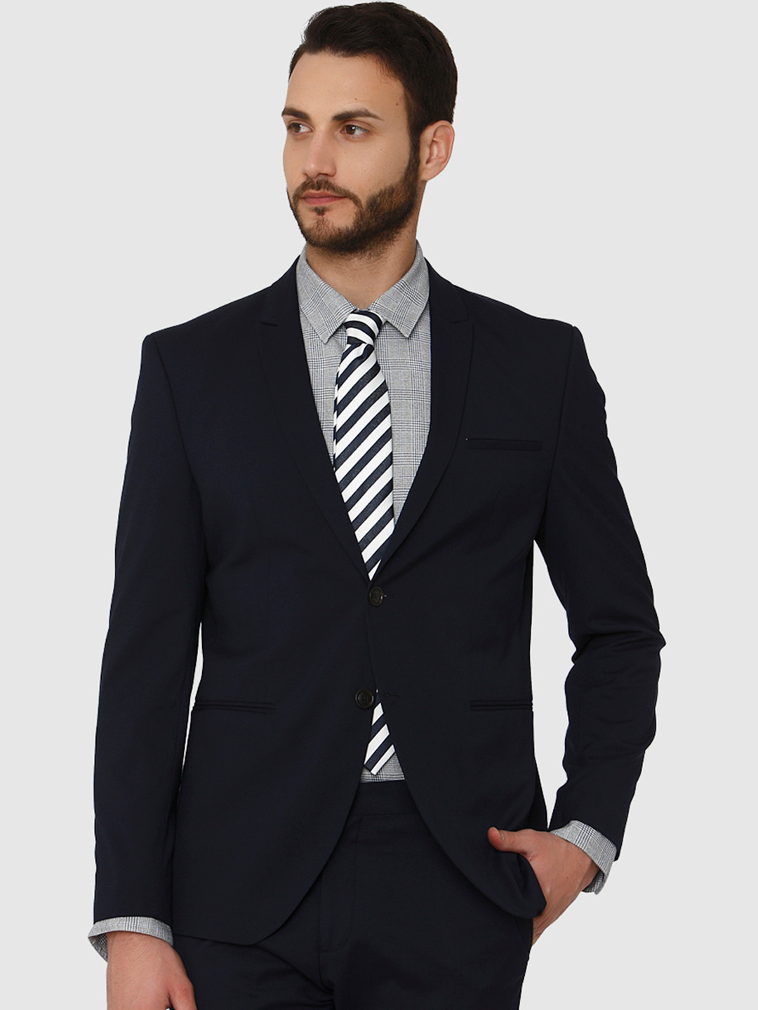 Buy SELECTED Men Navy Blue Solid Slim Fit Single Breasted Blazer