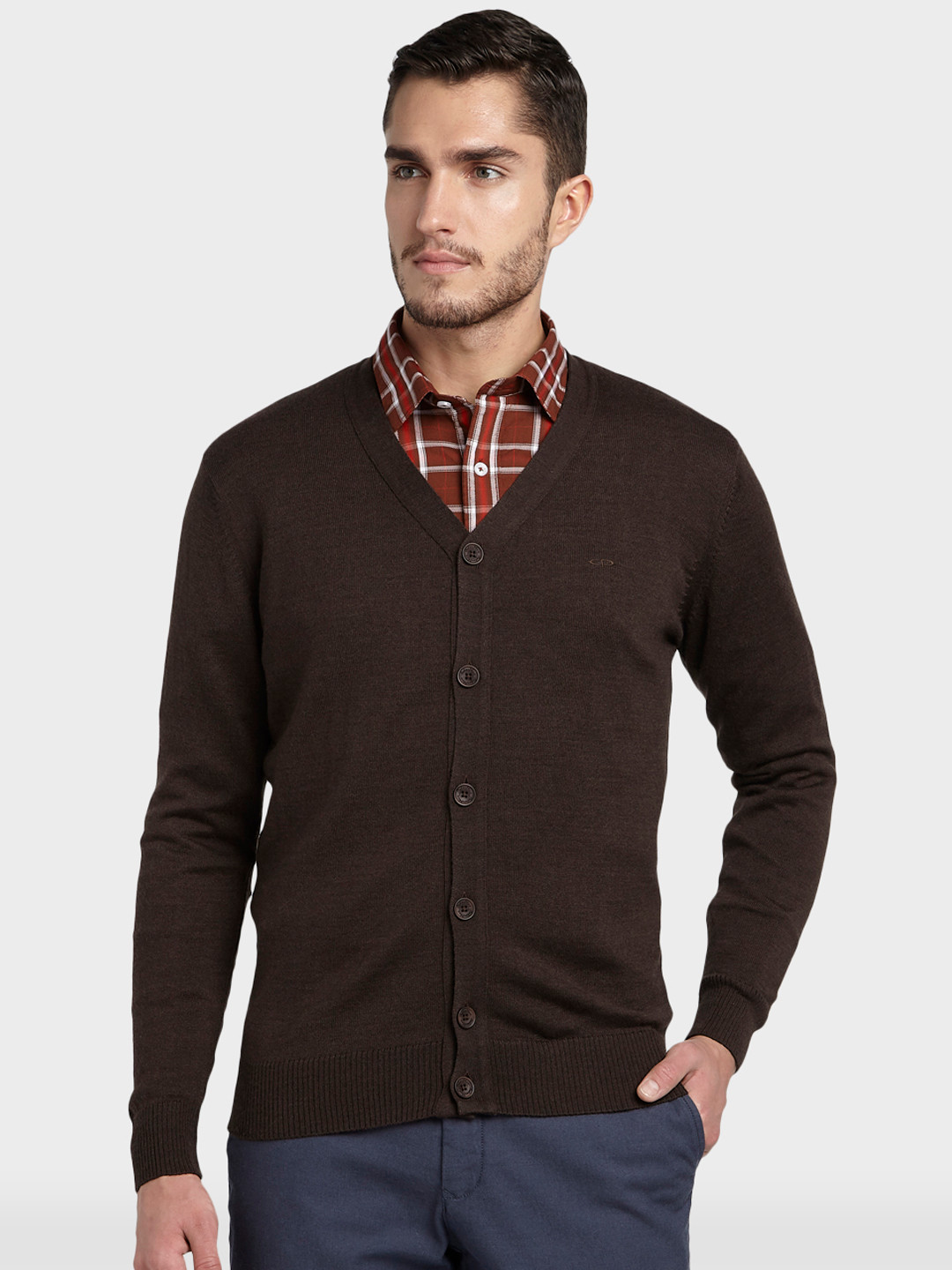 Buy ColorPlus Men Brown Solid Cardigan - Sweaters for Men 8820493 | Myntra