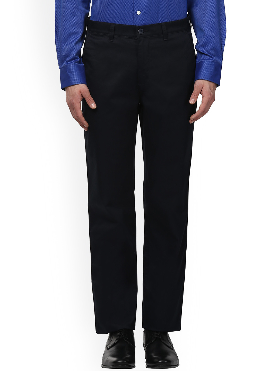 Buy ColorPlus Men Navy Blue Slim Fit Solid Regular Trousers - Trousers ...