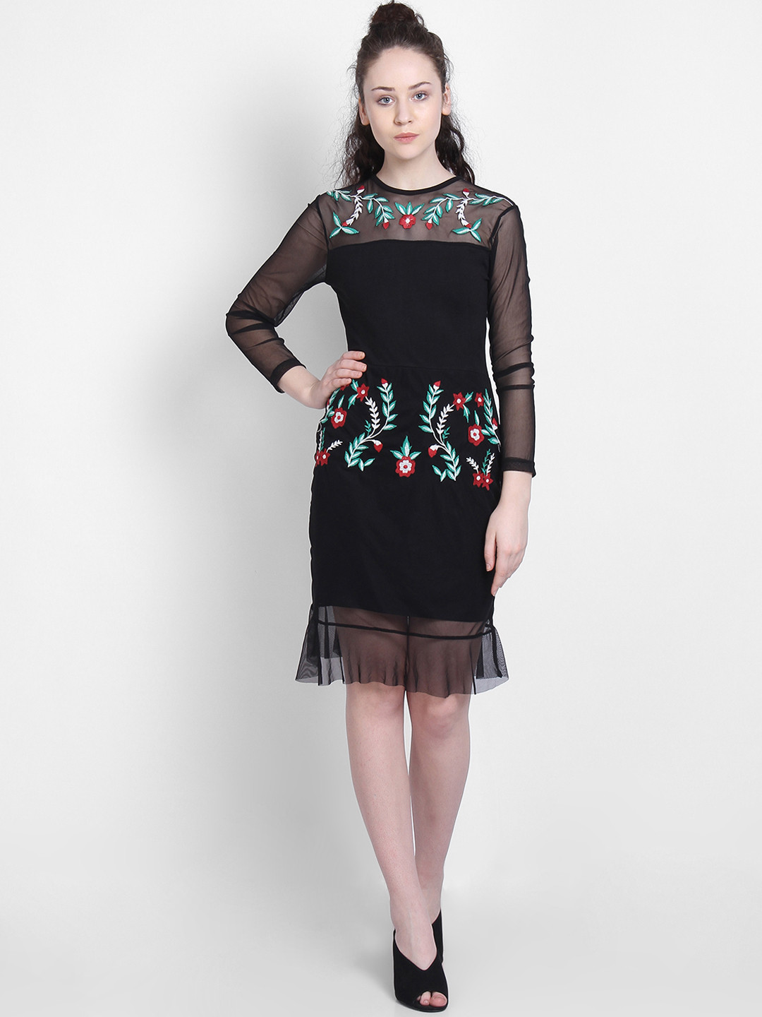 Buy LA LOFT Women Black Floral Embellished Sheath Dress Dresses for