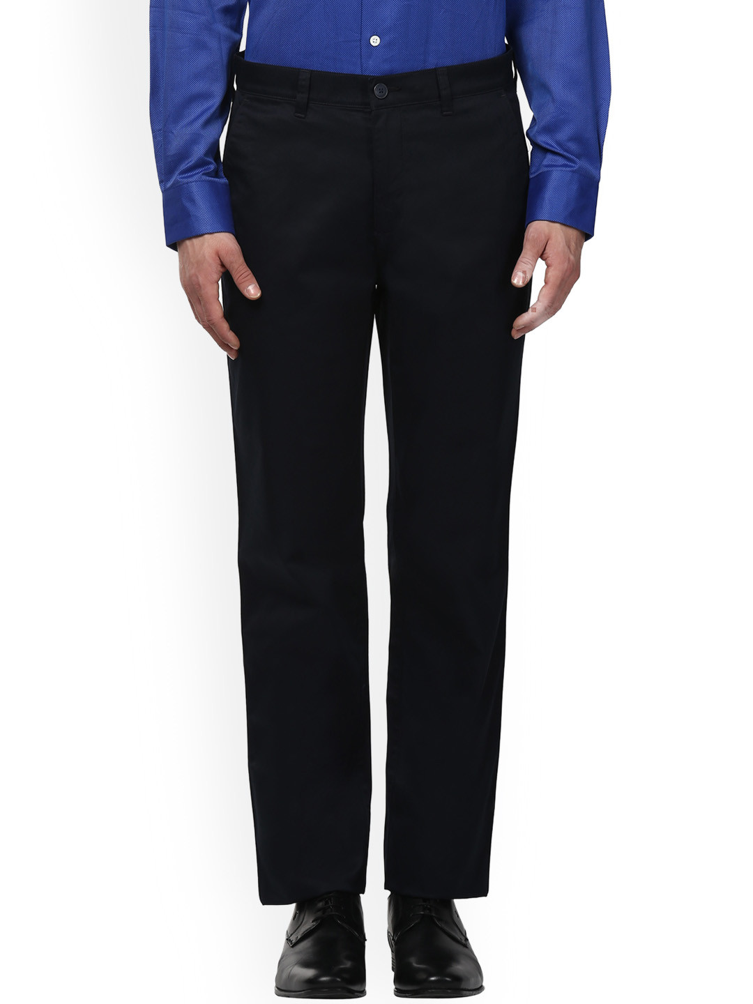Buy ColorPlus Men Navy Blue Slim Fit Solid Formal Trousers - Trousers ...