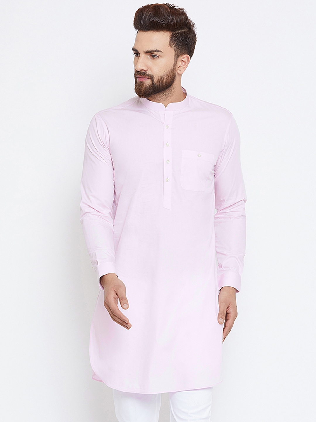 Buy See Designs Men Pink & Off White Solid Kurta With Trousers - Kurta ...