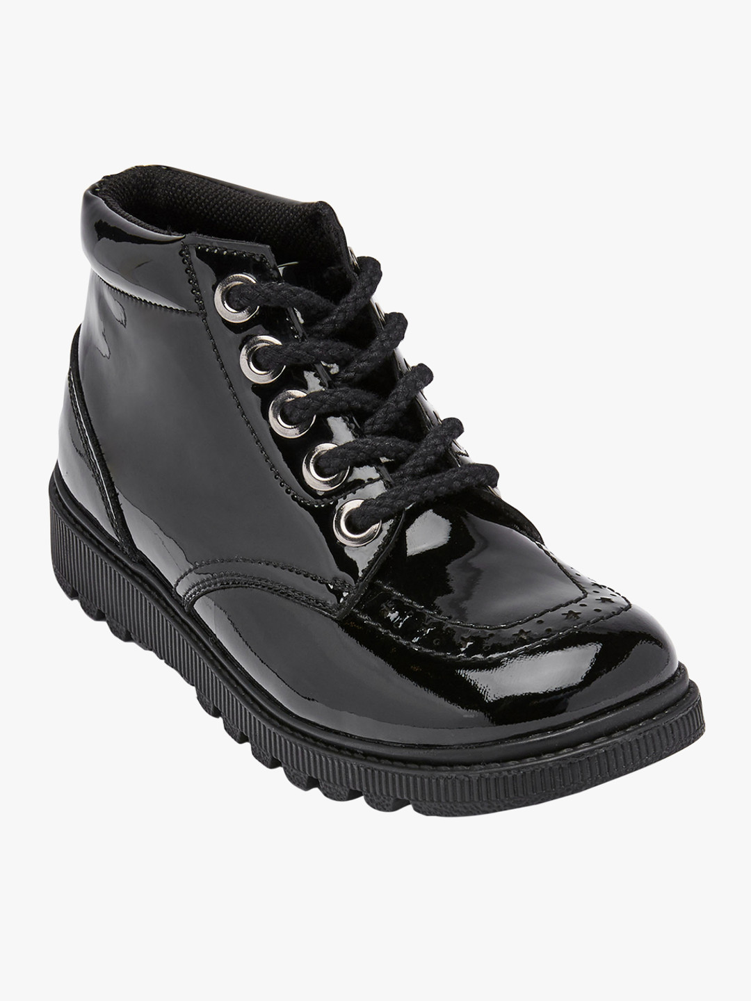 Buy Next Girls Black Leather Lace Up Flat Boots Casual Shoes for