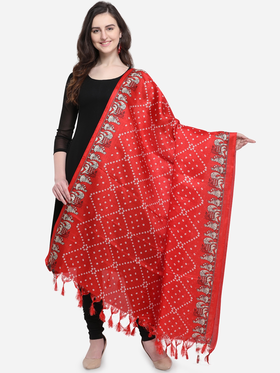 black maxi with red dupatta