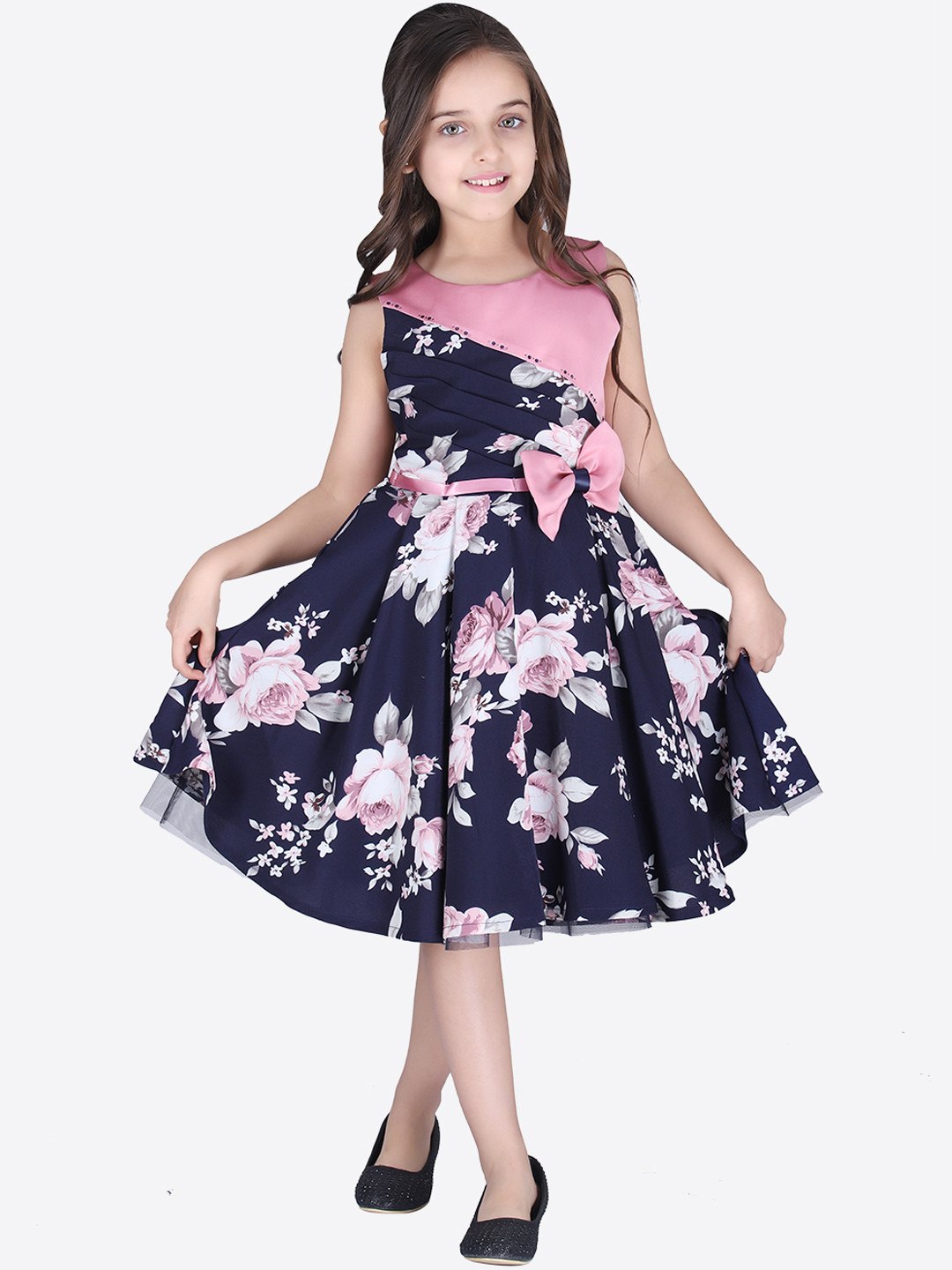 Buy CUTECUMBER Girls Navy Blue Printed A Line Dress Dresses for Girls