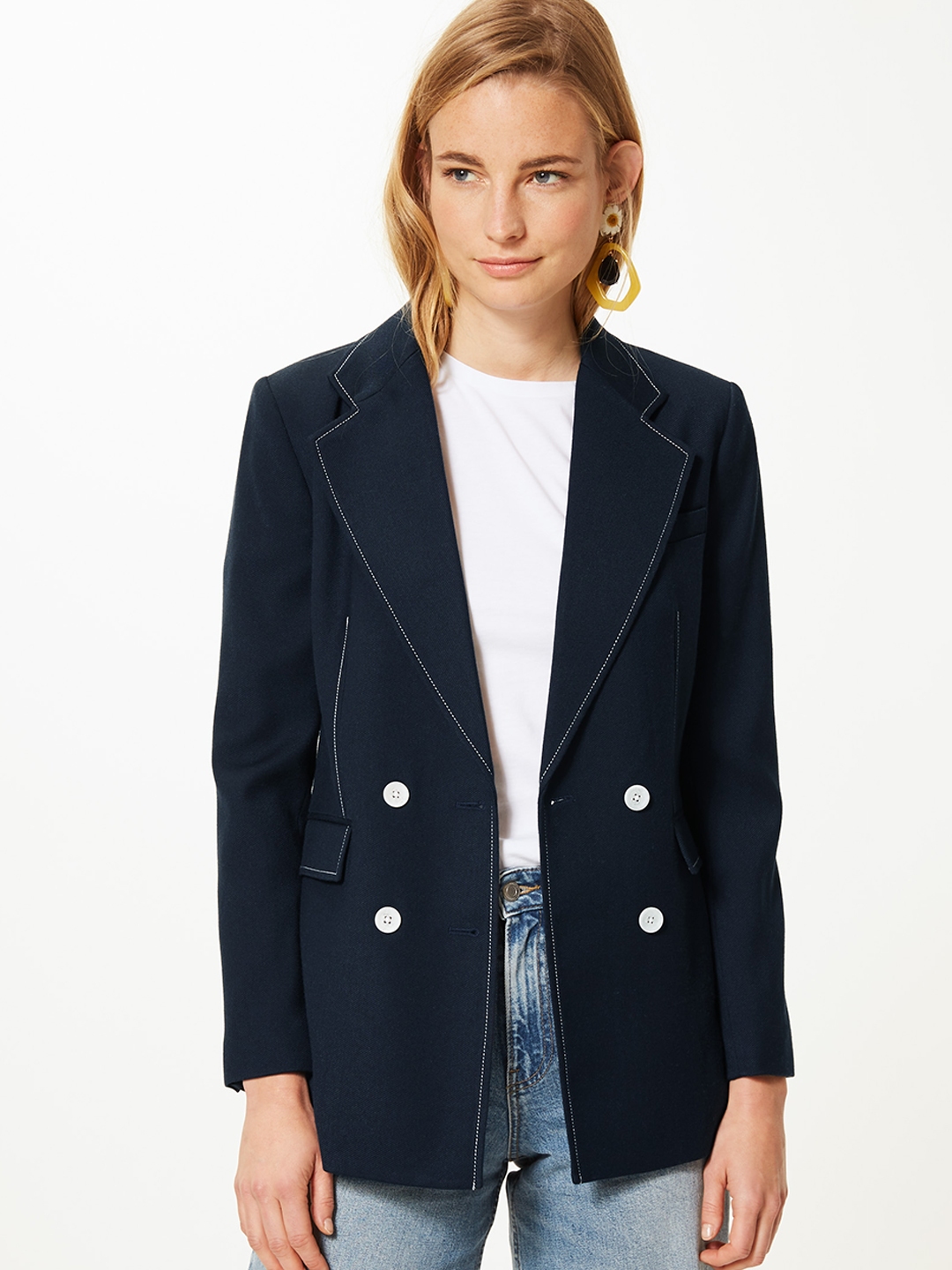 Buy Marks & Spencer Women Navy Blue Solid Tailored Jacket - Jackets for Women 8699223 | Myntra