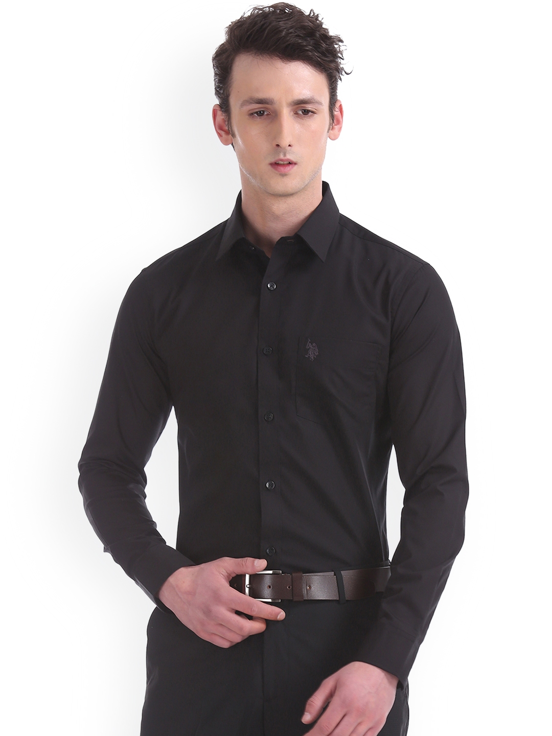 Buy U.S. Polo Assn. Tailored Men Black Regular Fit Solid Formal Shirt ...