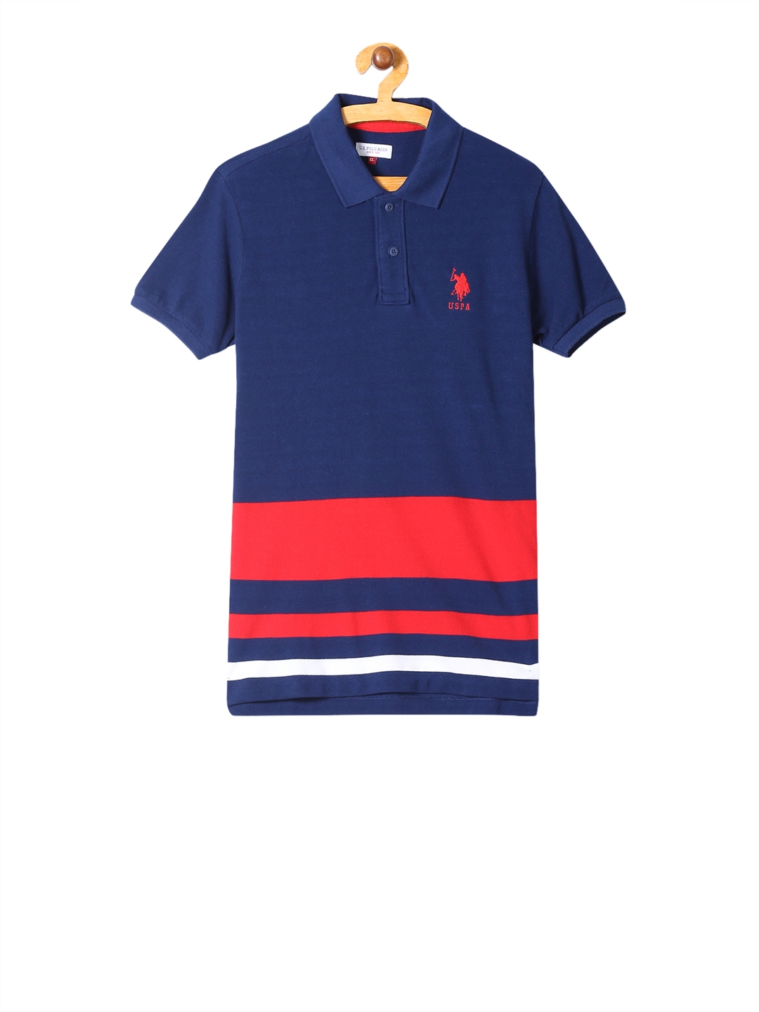Buy U.S. Polo Assn. Kids Boys Navy Blue Pure Cotton Striped Polo Collar ...