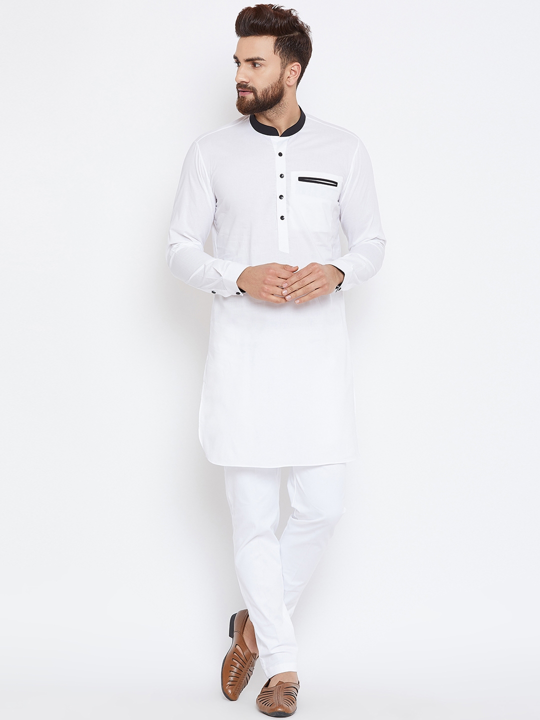 Buy See Designs Men White Solid Kurta With Trousers - Kurta Sets for ...