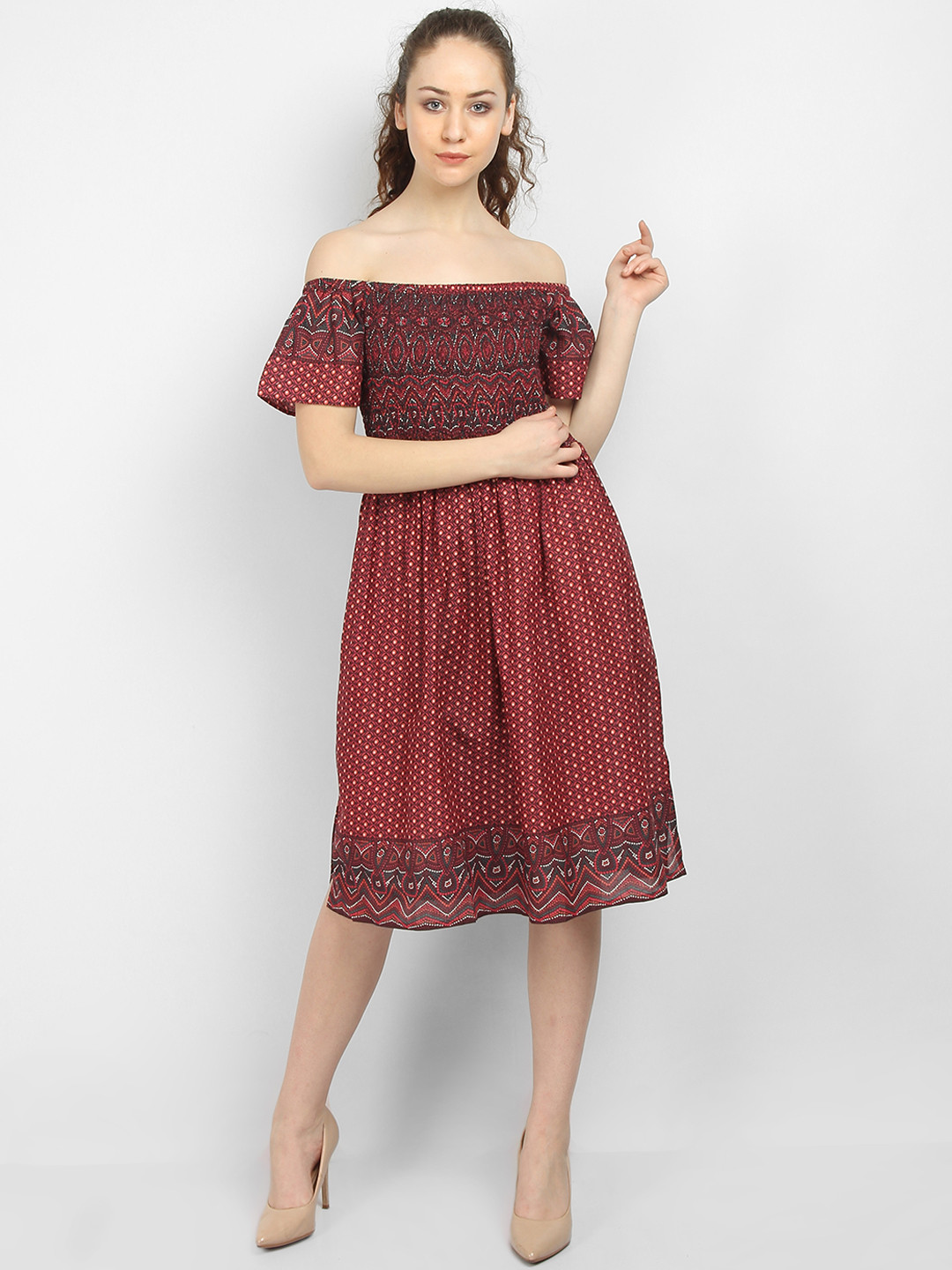 Buy LA LOFT Women Red Printed Fit And Flare Dress Dresses for Women