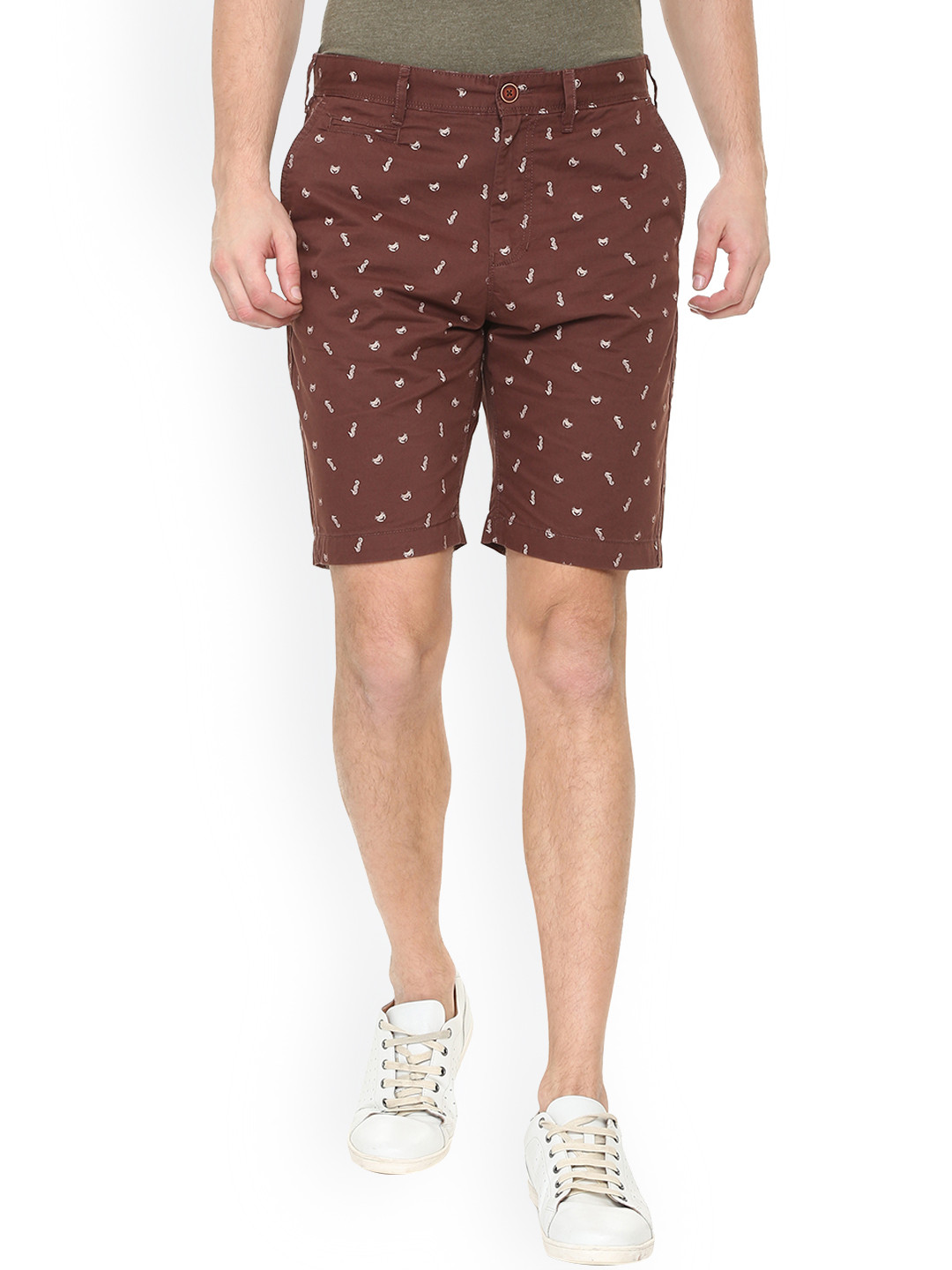 Buy People Men Brown Printed Regular Fit Regular Shorts Shorts for