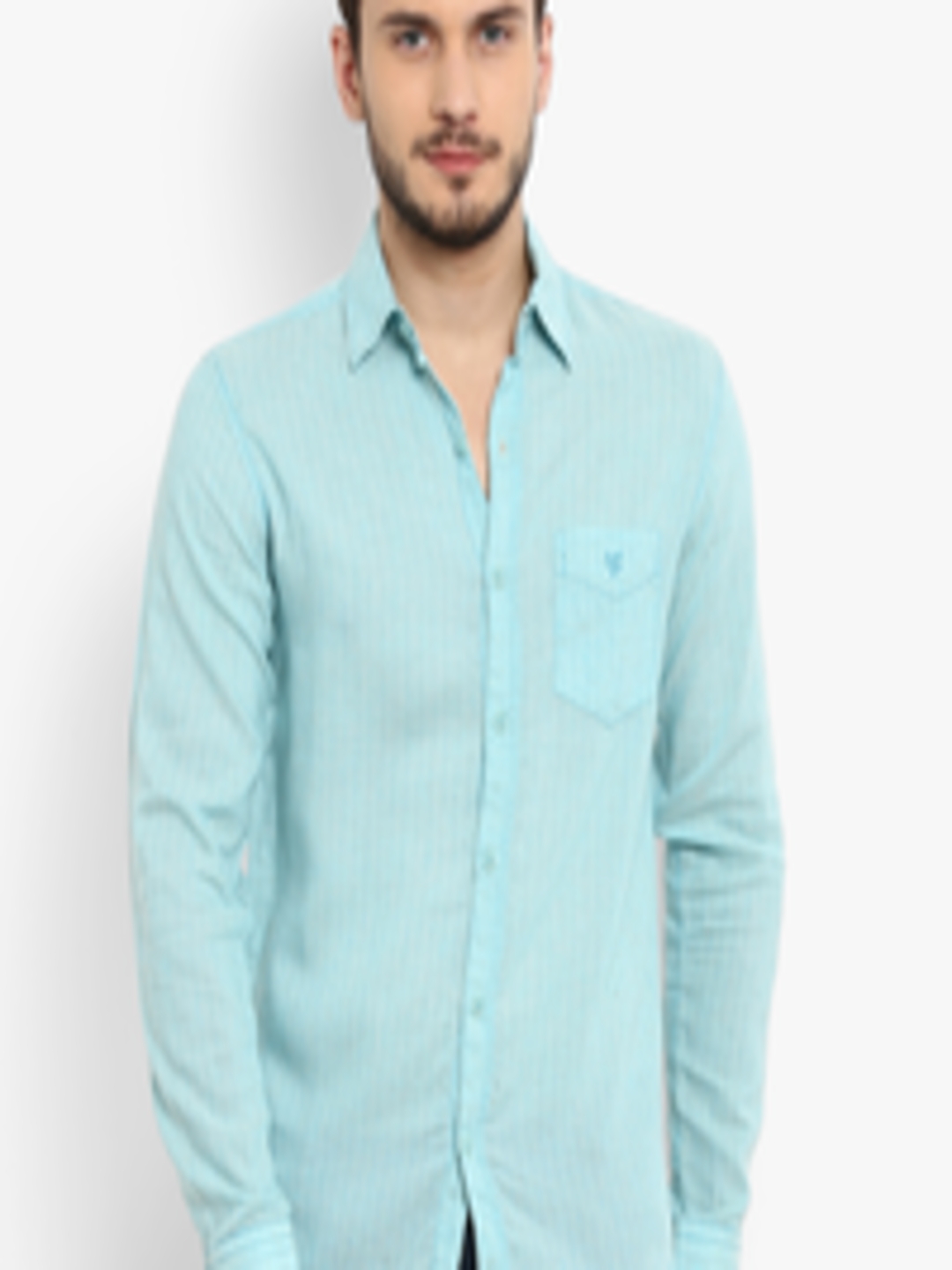 Buy Mufti Men Sea Green Slim Fit Striped Casual Shirt - Shirts for Men ...