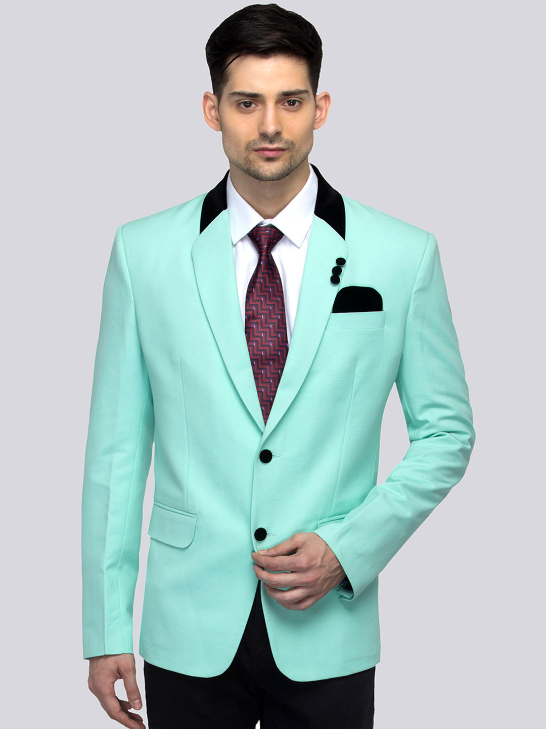 Buy FAVOROSKI Men Sea Green Solid Slim Fit Single Breasted Blazer