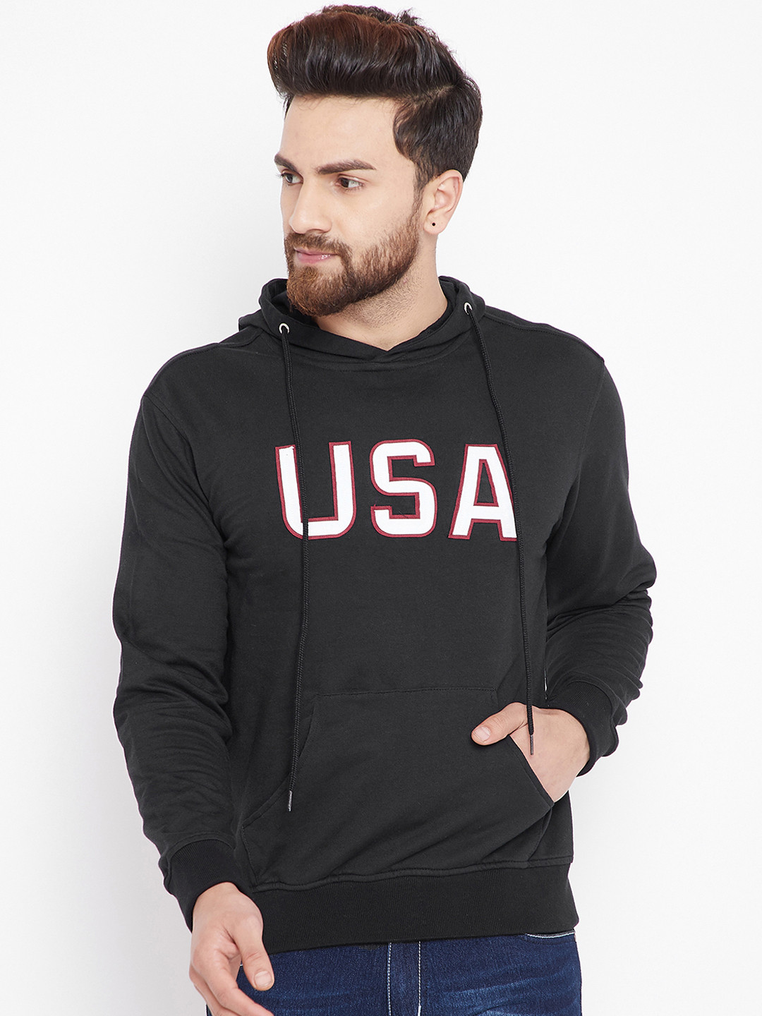 Buy JUMP USA Men Black Printed Hooded Sweatshirt Sweatshirts for Men