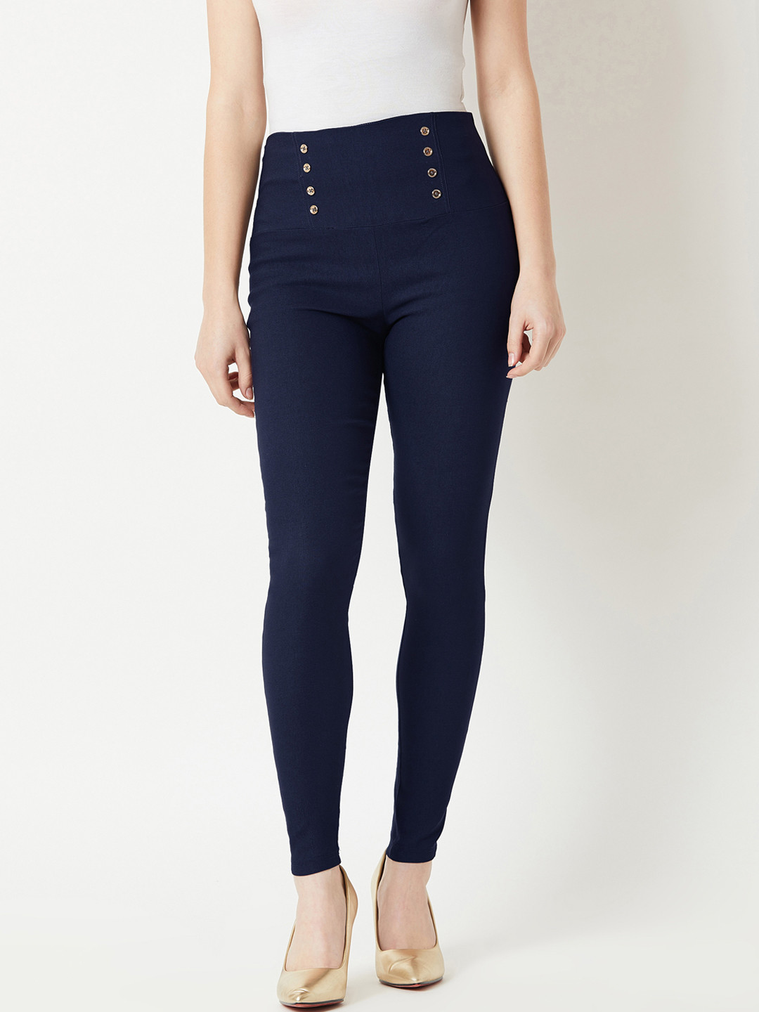 Women Navy Blue Nylon Viscose Jegging