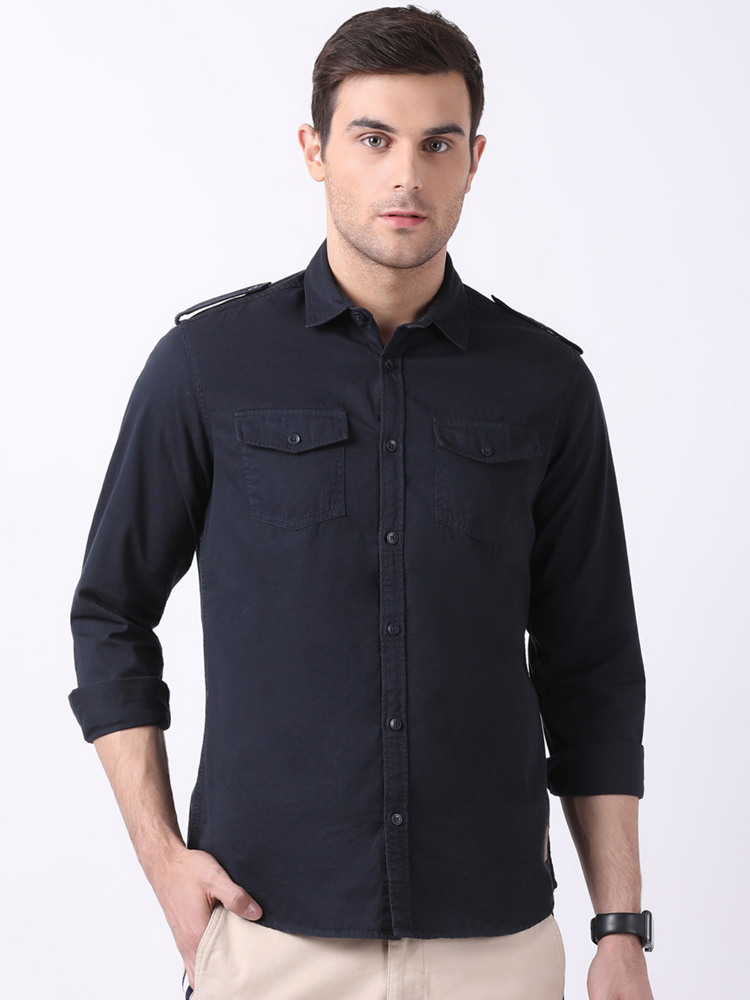 Buy THE BEAR HOUSE Men Navy Blue Slim Fit Solid Formal Shirt - Shirts ...