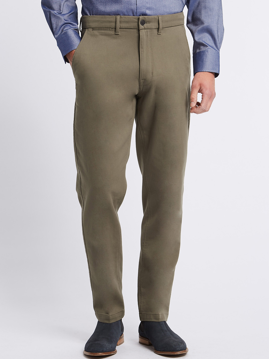 Buy Marks & Spencer Men Beige Regular Fit Solid Regular Trousers