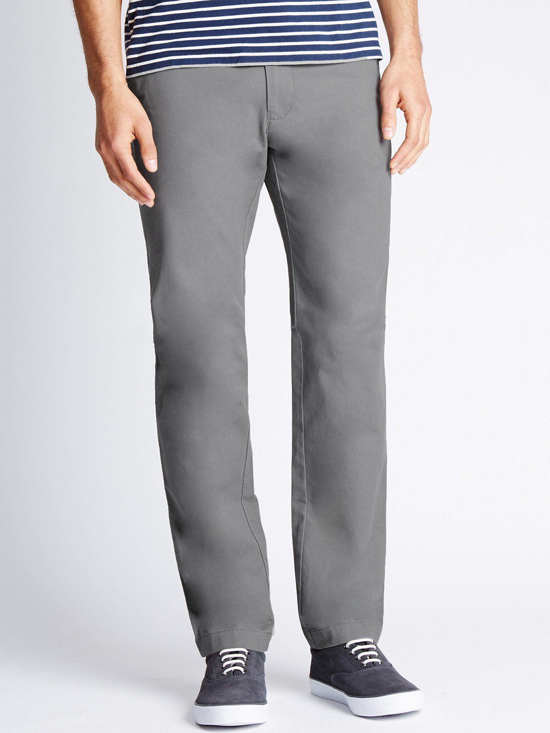 Buy Marks & Spencer Men Grey Slim Fit Solid Regular Trousers Trousers