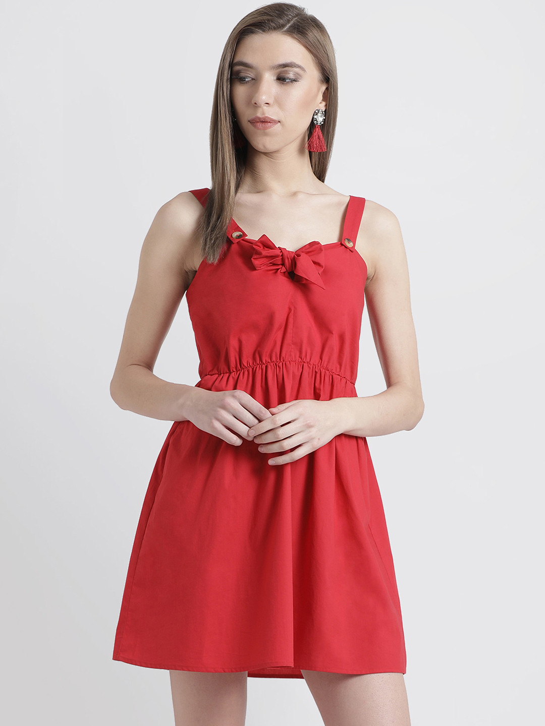 Buy Kazo Women Red Solid Fit And Flare Dress Dresses for Women