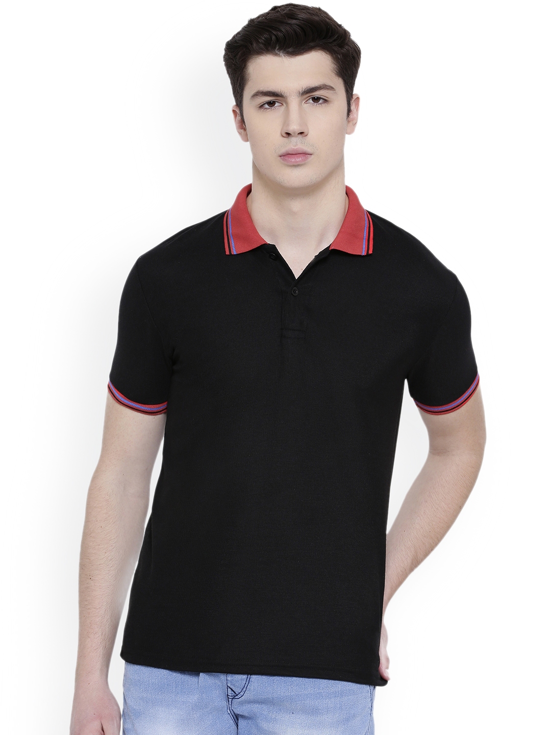 Buy Teesort Men Black Solid Polo Collar T Shirt - Tshirts for Men ...