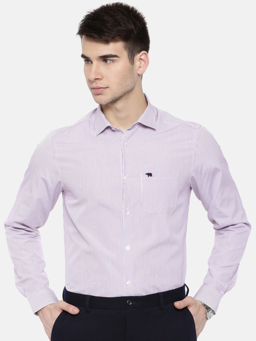 Buy THE BEAR HOUSE Men Purple Slim Fit Striped Formal Shirt Shirts