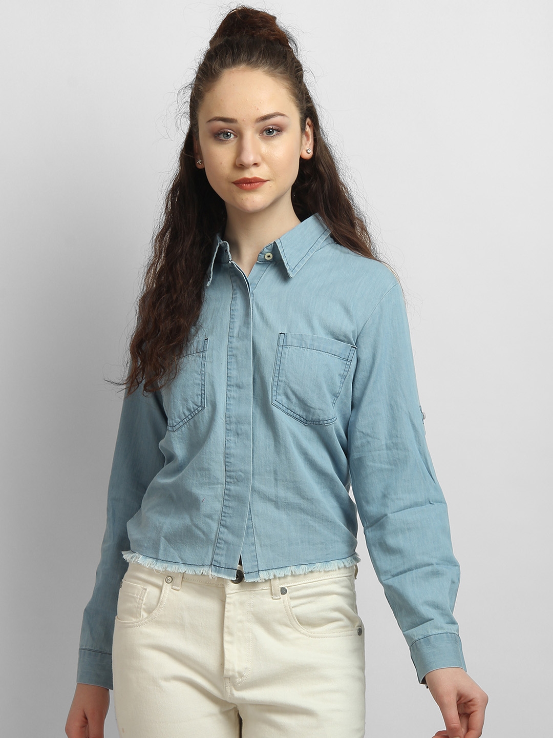 Buy LA LOFT Women Blue Regular Fit Solid Casual Denim Shirt - Shirts ...