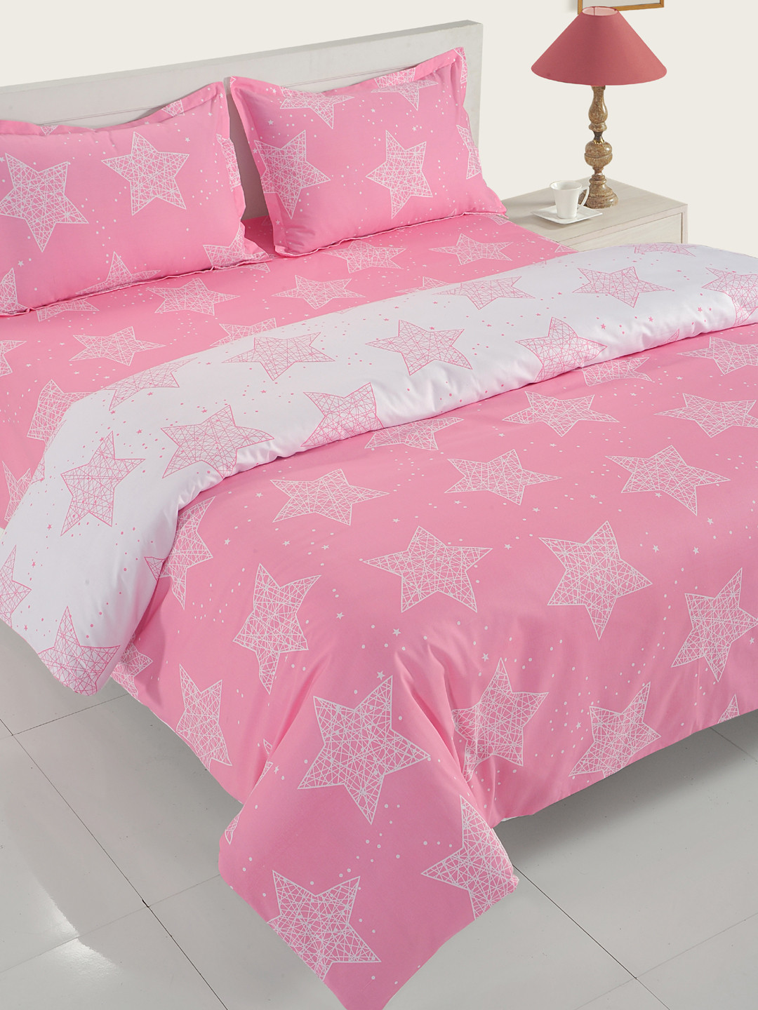 Buy SWAYAM Pink & White Cotton Geometric Bedding Set Bedding Set for