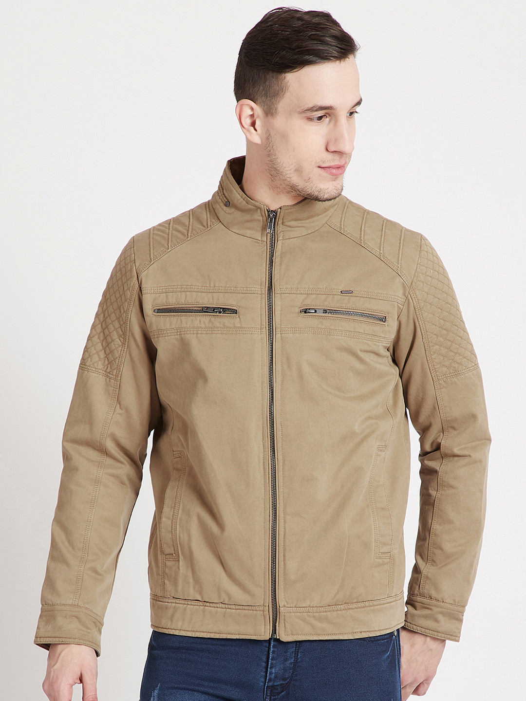 Buy Okane Men Khaki Solid Padded Jacket - Jackets for Men 8743757 | Myntra