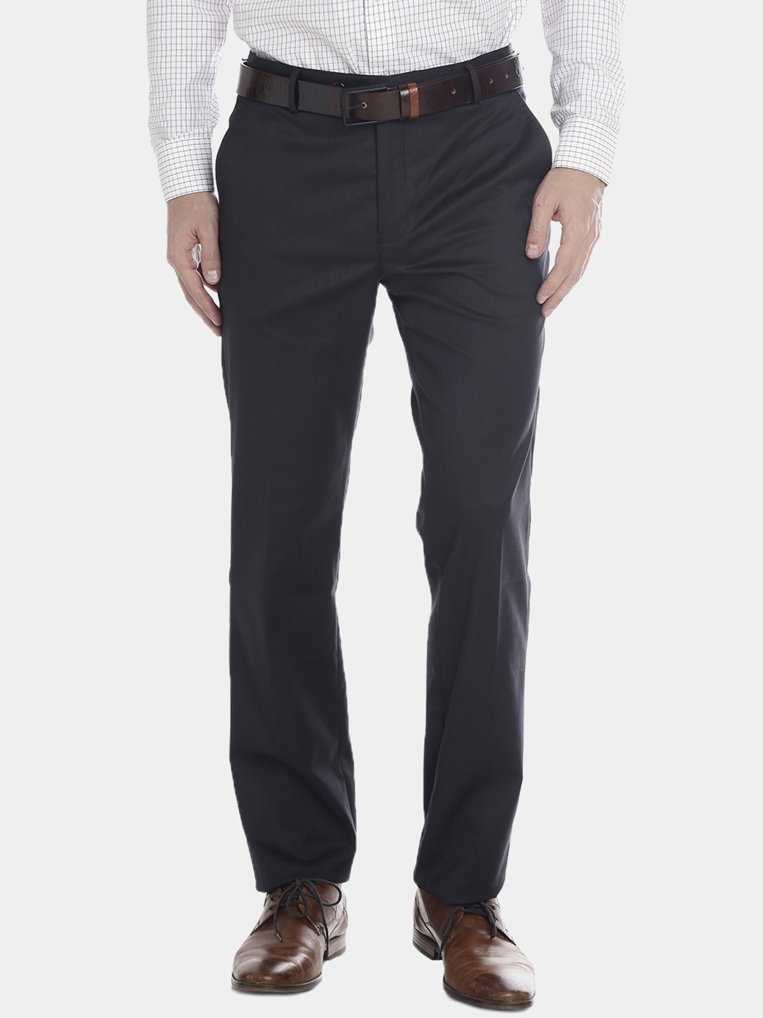 Buy Double Two Men Black Comfort Slim Fit Solid Formal Trousers ...