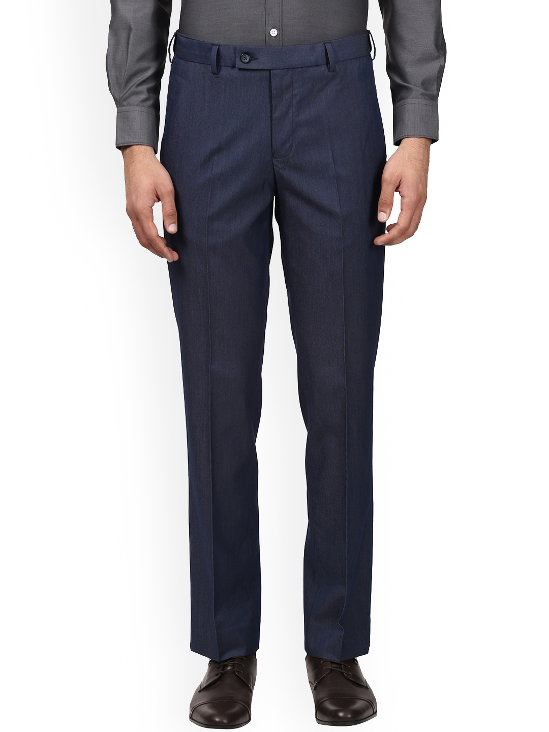 Buy Park Avenue Men Navy Blue Regular Fit Solid Formal Trousers ...