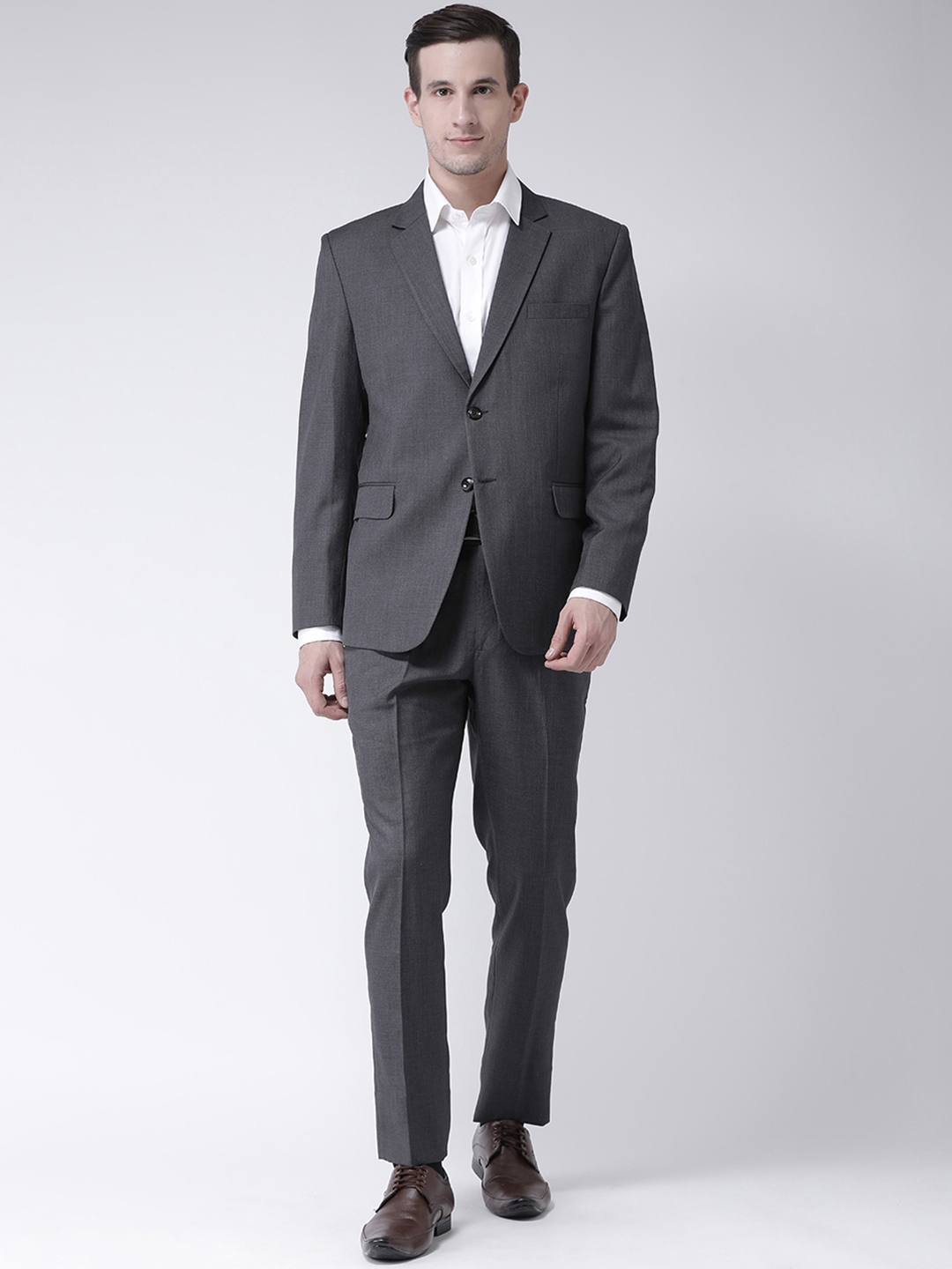 Buy PLATINUM Studio Men Grey Solid Slim Fit Single Breasted Suit ...