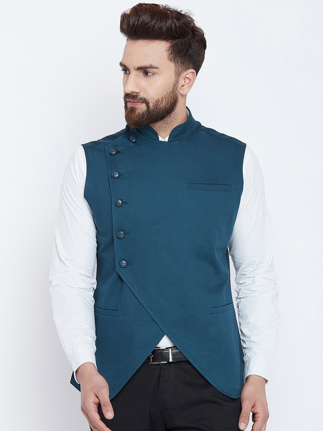 Men Teal And Maroon Printed Waistcoats