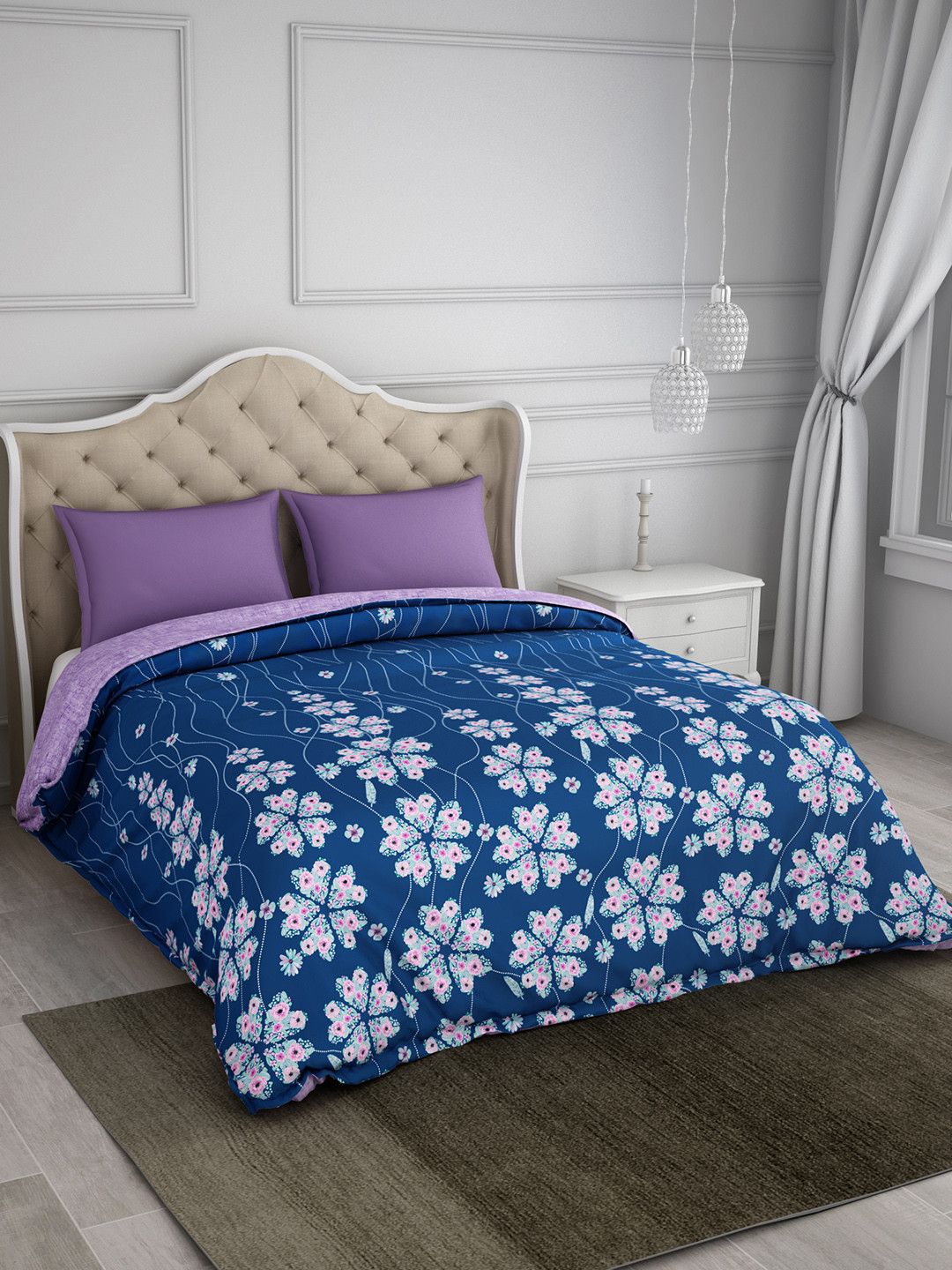 Buy SPACES Blue Floral AC Room 300 GSM Double Bed Comforter Blankets