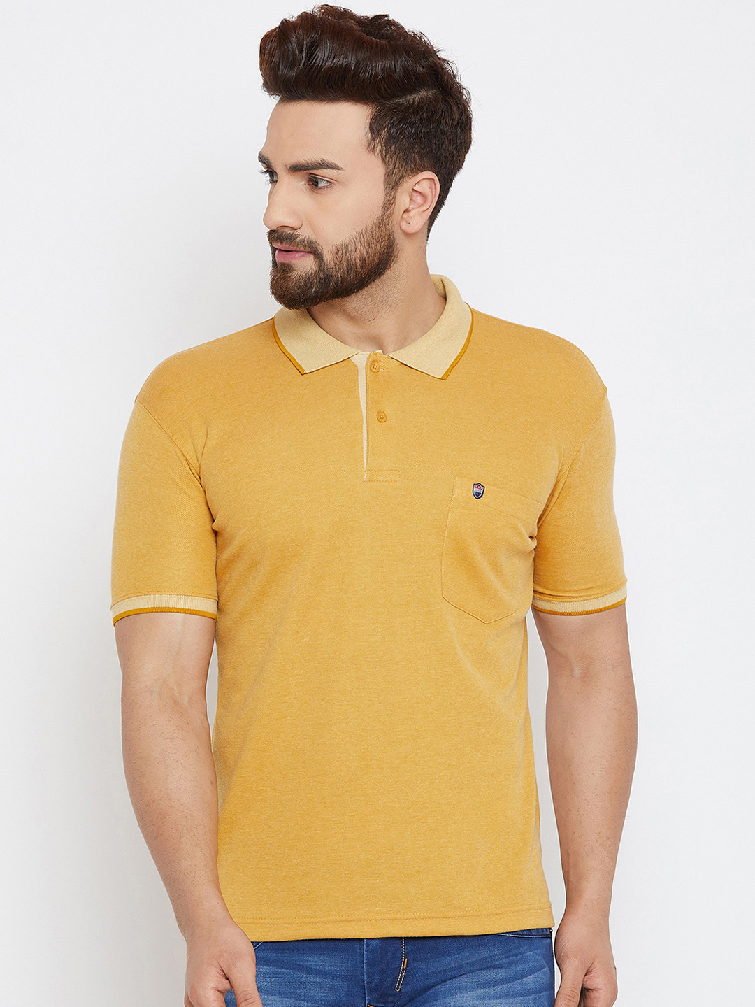 Buy Duke Men Mustard Yellow Solid Polo Collar Slim Fit T Shirt