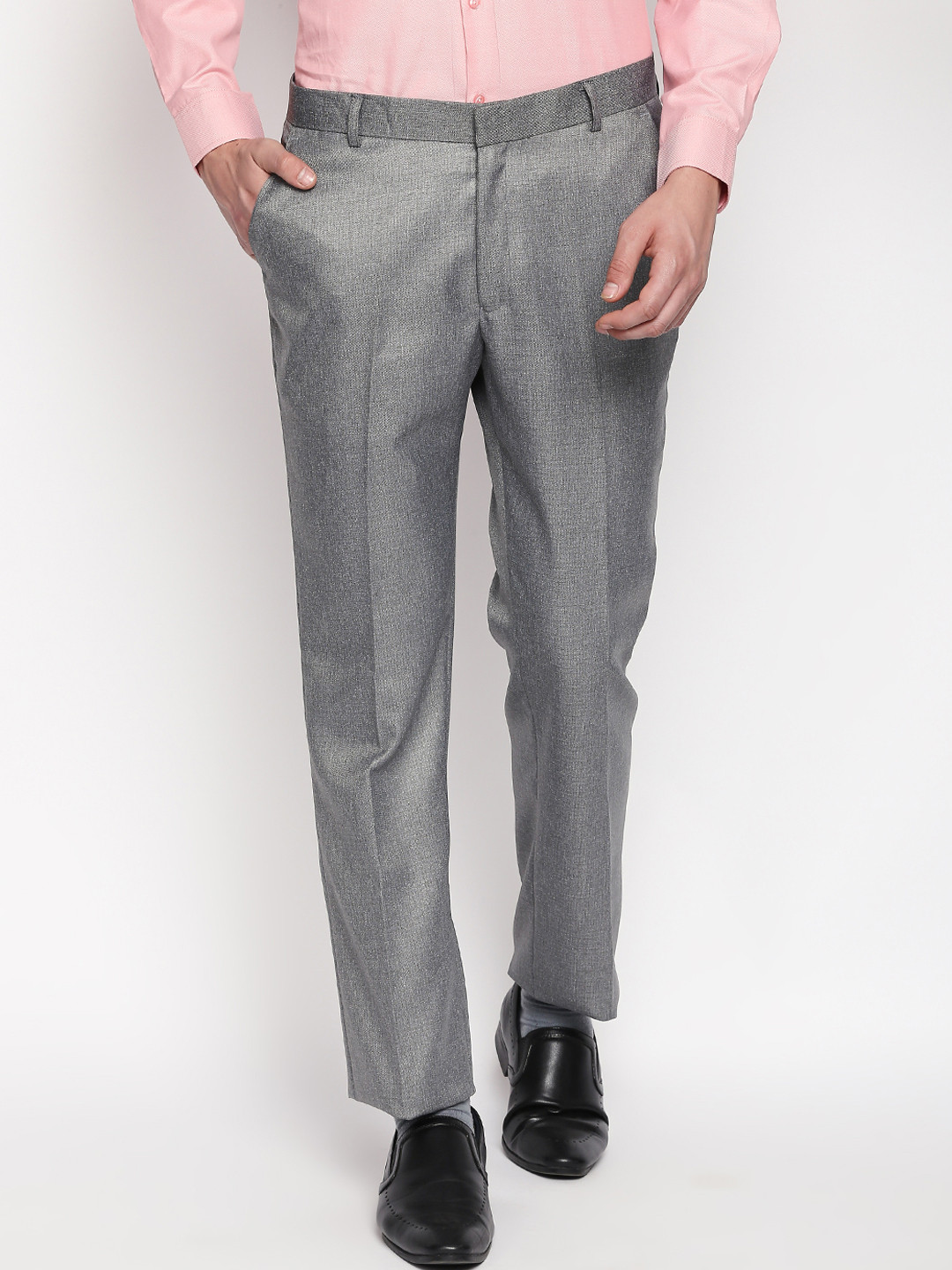 Buy Solemio Men Grey Slim Fit Self Design Formal Trousers Trousers