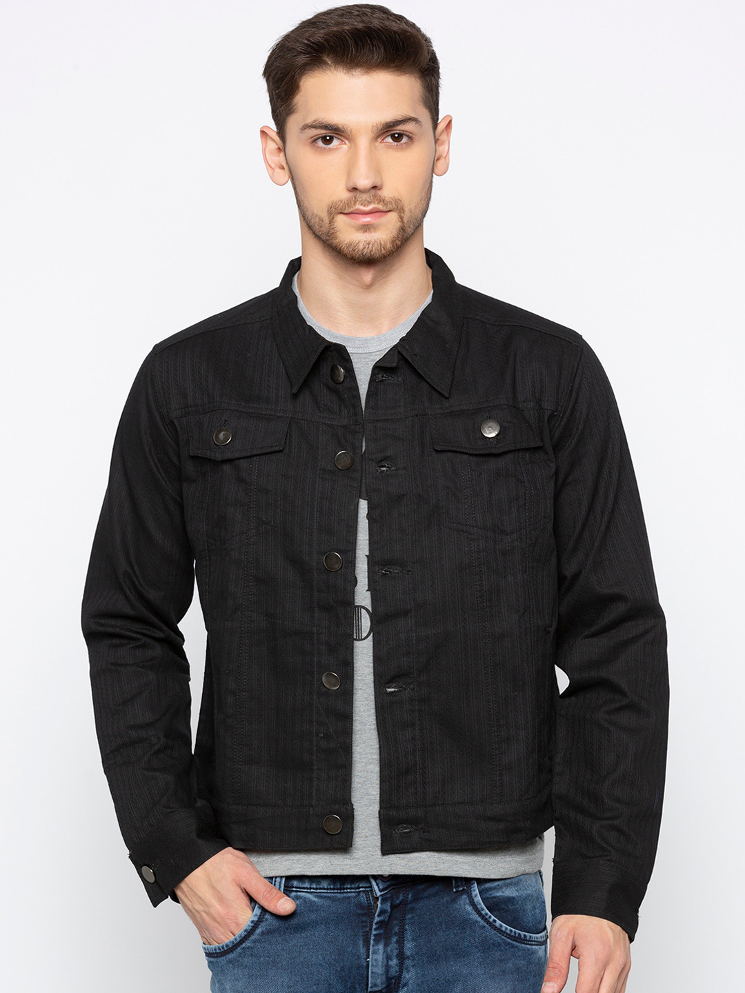 Buy Nick&Jess Men Black Solid Lightweight Denim Jacket Jackets for