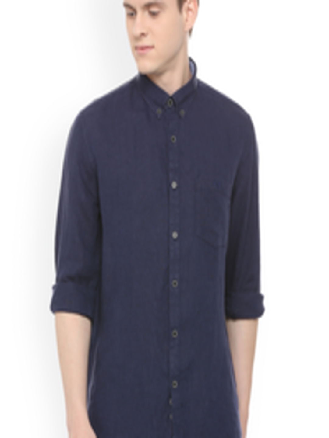 Buy Van Heusen Sport Men Blue Slim Fit Solid Linen Casual Shirt ...