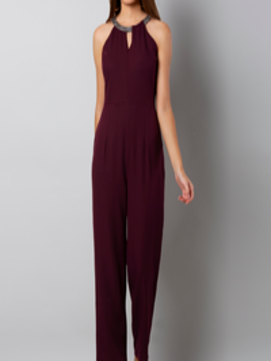 Buy FabAlley Maroon Solid Basic Jumpsuit - Jumpsuit for Women 9055325 ...