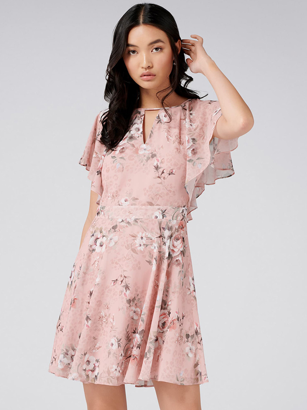 Women's Puff Mauve Floral Fit and Flare Dress